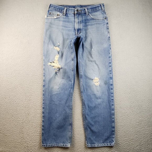 Mens 34x32 Straight Leg Natural Distressed Great Faded Ranch Wear Workwear Jeans - Picture 1 of 11